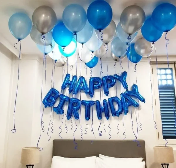 Blue and Silver Birthday Balloon Decoration Set