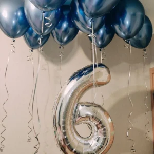 Blue Theme Ceiling Balloons With Number 6