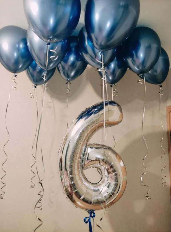 Blue Theme Ceiling Balloons With Number 6