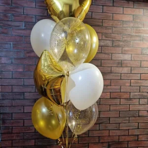 Gold & White Shapes Balloons Bouquet