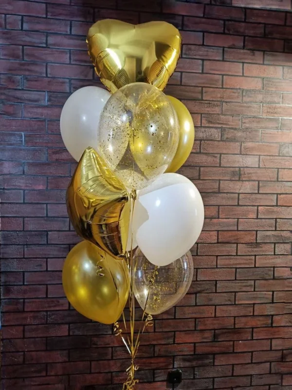 Gold & White Shapes Balloons Bouquet