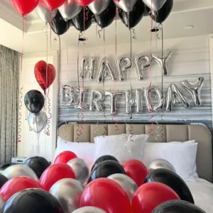 Red Silver & Black Hotel Room Decor