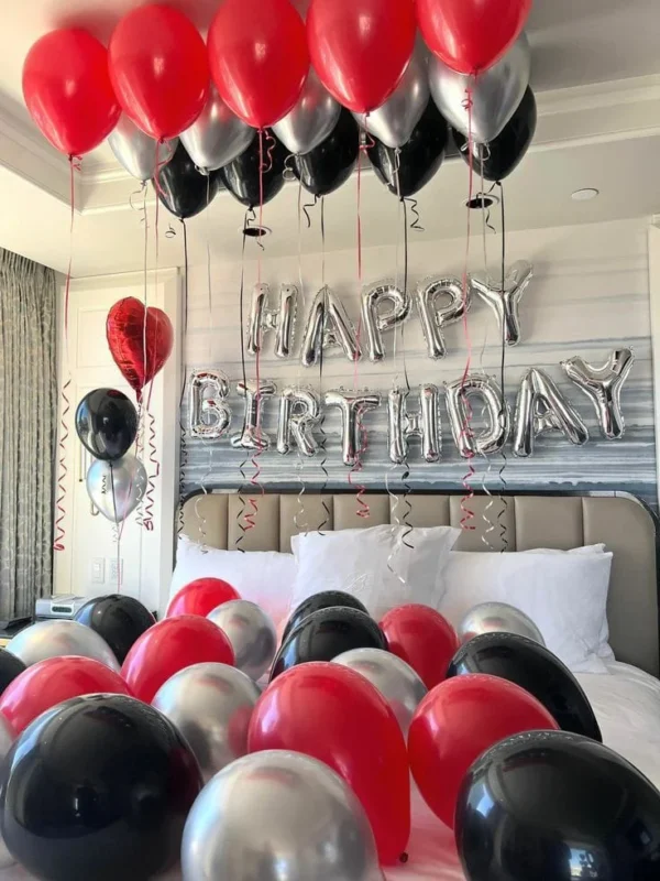Red Silver & Black Hotel Room Decor