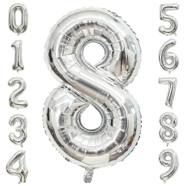 Silver Number Foil Balloons